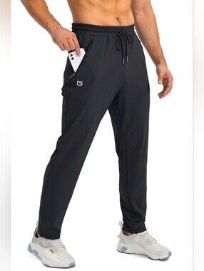 G Gradual Men's Black Performance Joggers with Zip Pockets